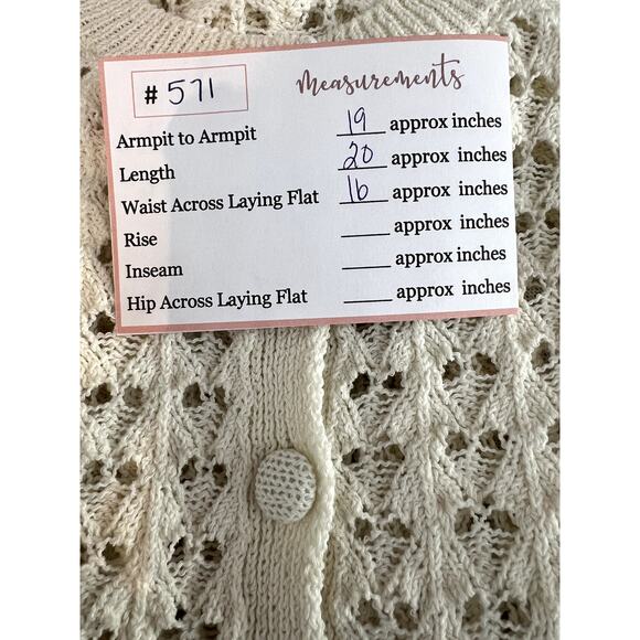 Zara Pointelle Open Knit With Ruffles Ivory Ecru Long Sleeve Button Up Sweater M - Picture 8 of 8